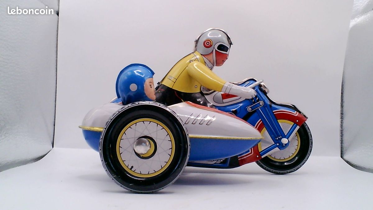 Moto Side-car JML 1930 Jouet Ancien Mécanique En Tôle – Fonctionne