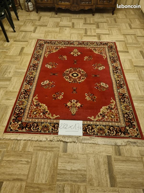 Grand Tapis Patchwork Vintage Kelim 200x150 Cm - Look Usé Tendance, Rouge, Fait Main
