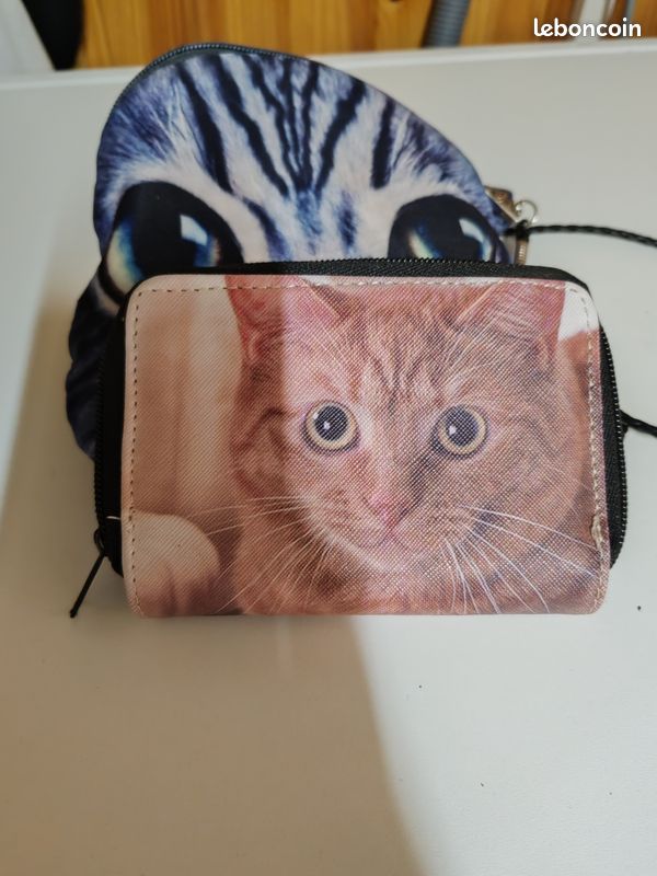 Sac en bandoulière et porte monnaie chat (image 1)