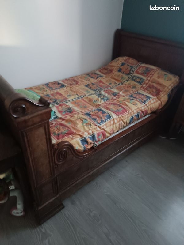 Lit bateau bois 120/180cm sommier et matelas (image 2)