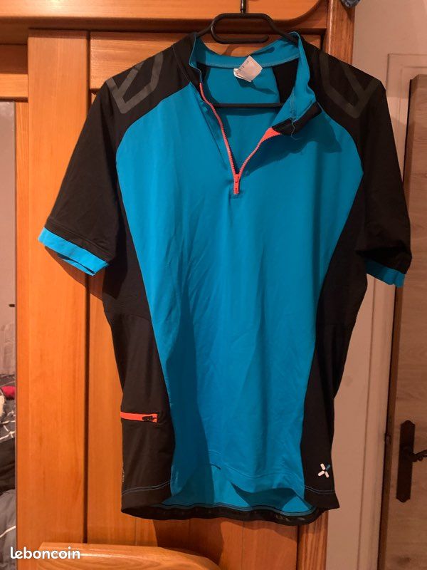Maillot Cyclisme B'Twin Homme Taille L - Noir Et Blanc, Manches Courtes, SB327 - Occasion