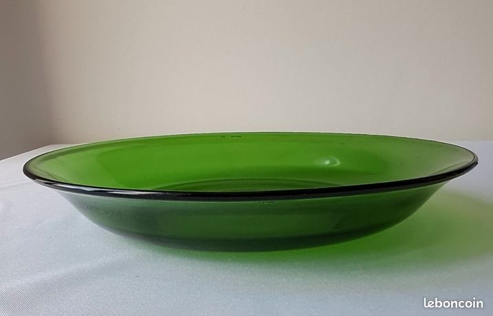 Lot De 2 Grandes Tasses à Café Vereco - Vert Vintage - En Verre - Occasion