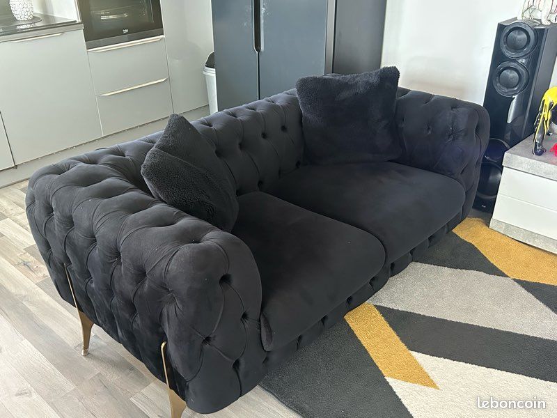 Canapé, capitonné, Chesterfield en velours, noir (image 4)