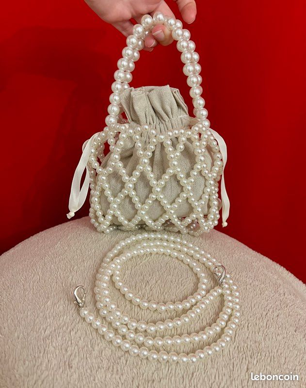 🤍 Sac à main ou pochette 100% en perles blanches avec bandoulière