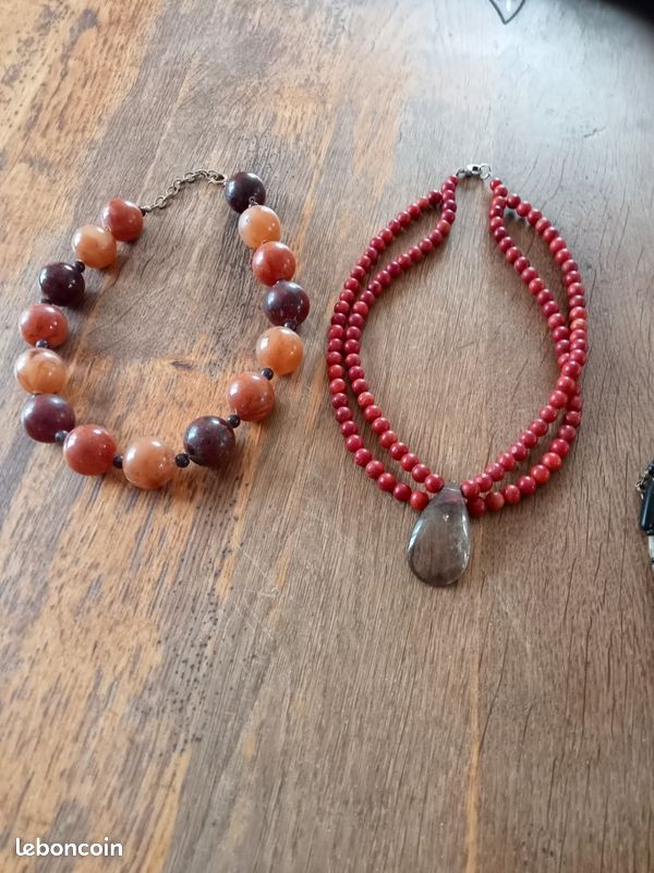 Bracelet double chaîne, or fin et perles rouges | Nologo Bijoux
