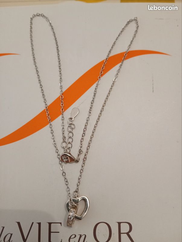 Collier femme coeur entrelacés, argent 925 ,et oxyde de zirconium (image 4)