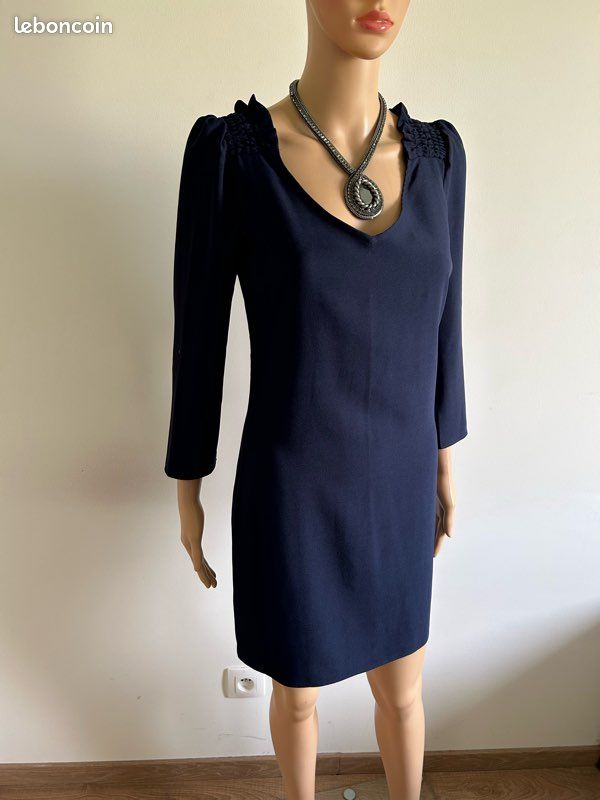 Robe Femme Naf Naf - Bleu Marine, Manches Courtes - Taille XS - Occasion Très Bon État (TBE)