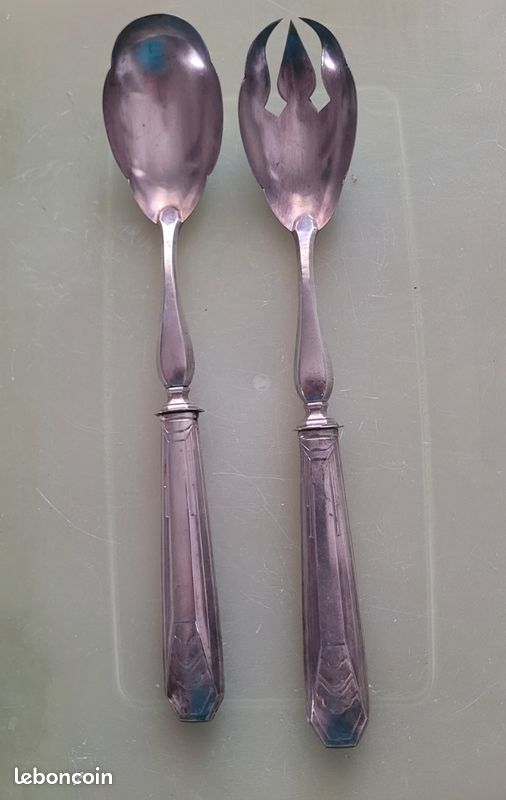 Paire de couverts à salade en métal argenté (image 1)
