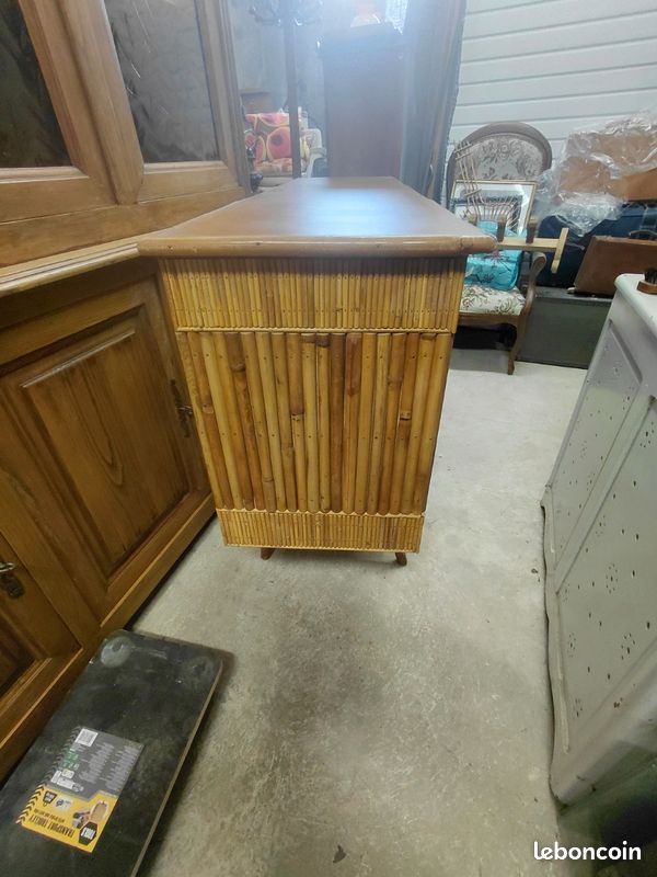 Enfilade vintage en bambou et laiton par Audoux Minet années 1960 (image 6)