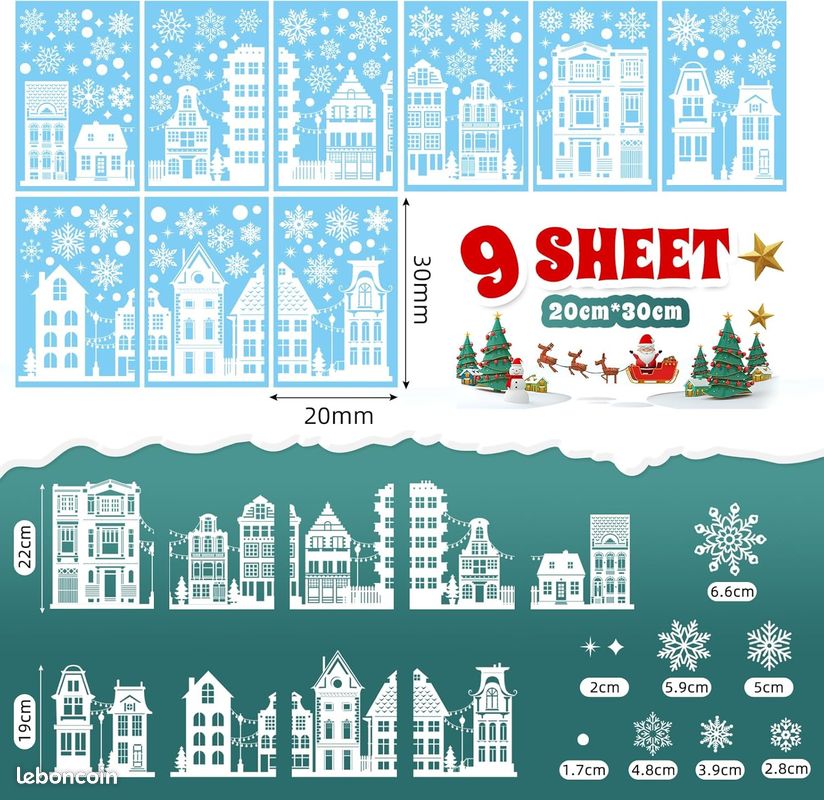 184 Pièce Stickers Noël - Décoration Fenêtre Autocollant Réutilisable, Double Impression, DIY, Flocon De Neige Intérieur Pour Vitrine Verre