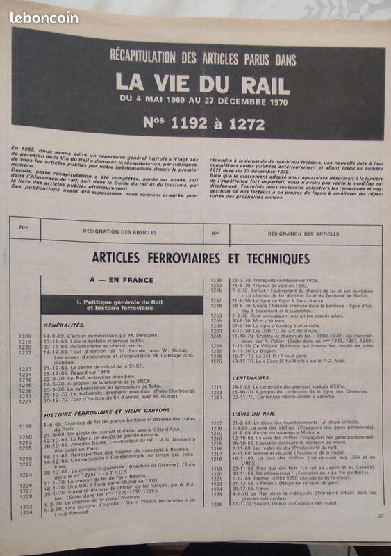 La Vie Du Rail – Recueil Relié 1970 – Tome 1 (n°1225 à 1248) – Occasion