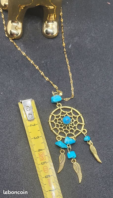 Pendentif Attrape Rêves sur chaine acier inoxydable dorée – Neuf – Turquoise (image 7)
