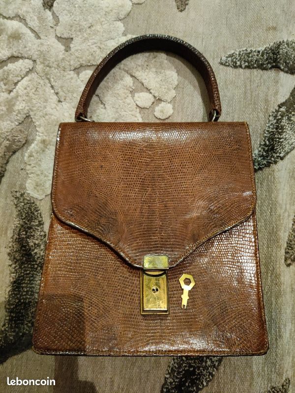 Sac à main vintage en cuir peau de serpent (image 1)