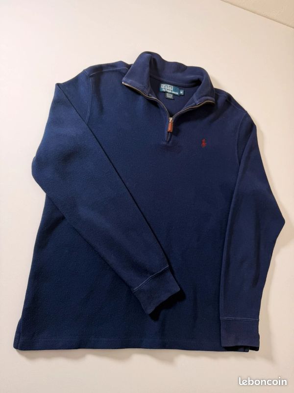Pull Ralph Lauren half zip 1/4 zip col camionneur | bleu marine logo brodé rouge | taille M (image 3)