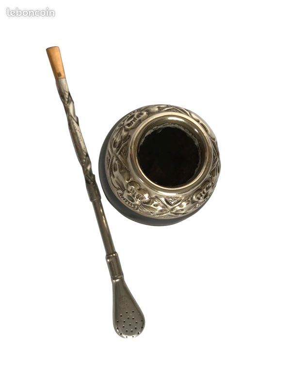 Paille a The Mate Ancienne Ou Bombilla Indien Guaranis Argentine Metal