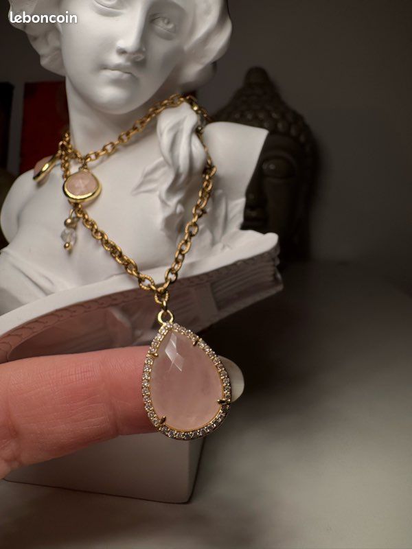 Collier Vintage Plaqué Or 14k - Motif Rose En Relief Finement Travaillé, Modèle 2086 - Occasion Très Bon État