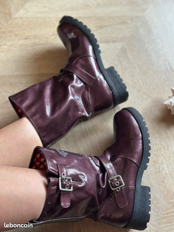 Boots biker bordeaux métallisé – Mellow Yellow – taille 39 (image 3)