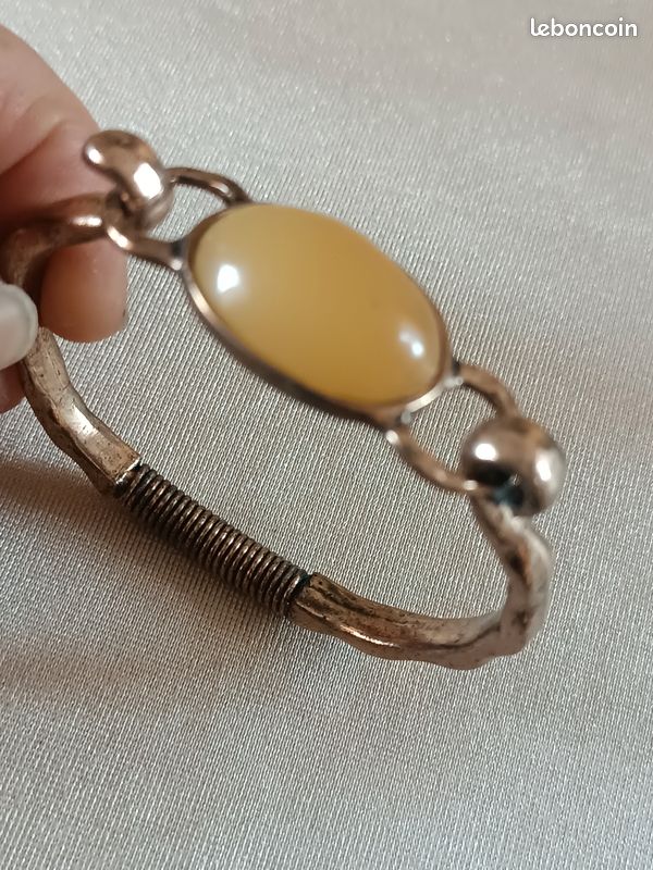 Bracelet vintage grosse pierre jaune et laiton (image 2)