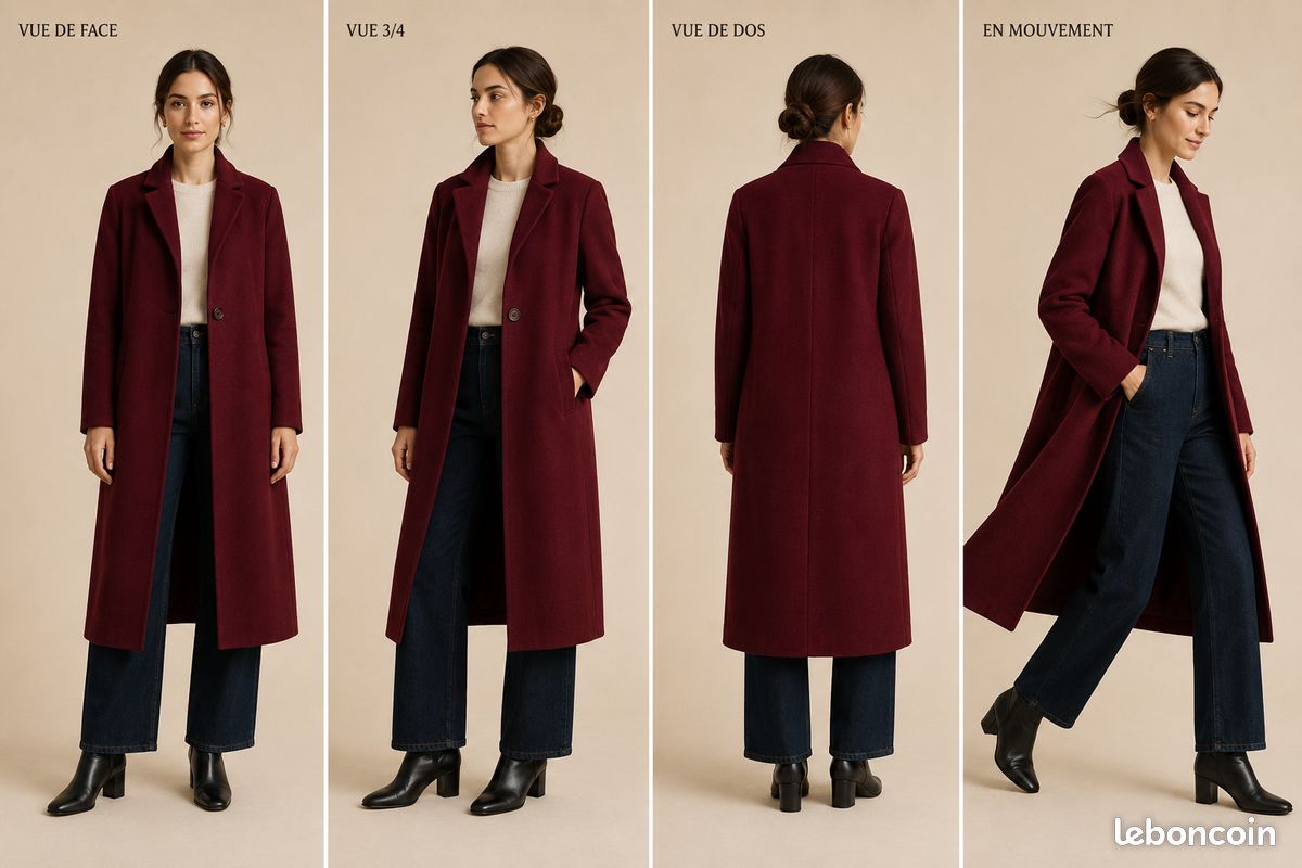 Manteau long bordeaux OPDV – chic & intemporel – T1 (36/38) (image 8)