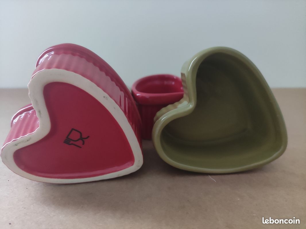 4 ramequins céramique à soufflé en forme de coeur rouge et vert (image 2)