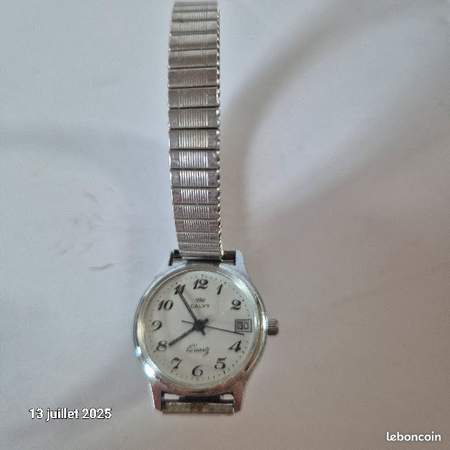 Petite montre femme avec date journalière, couleur argent, et