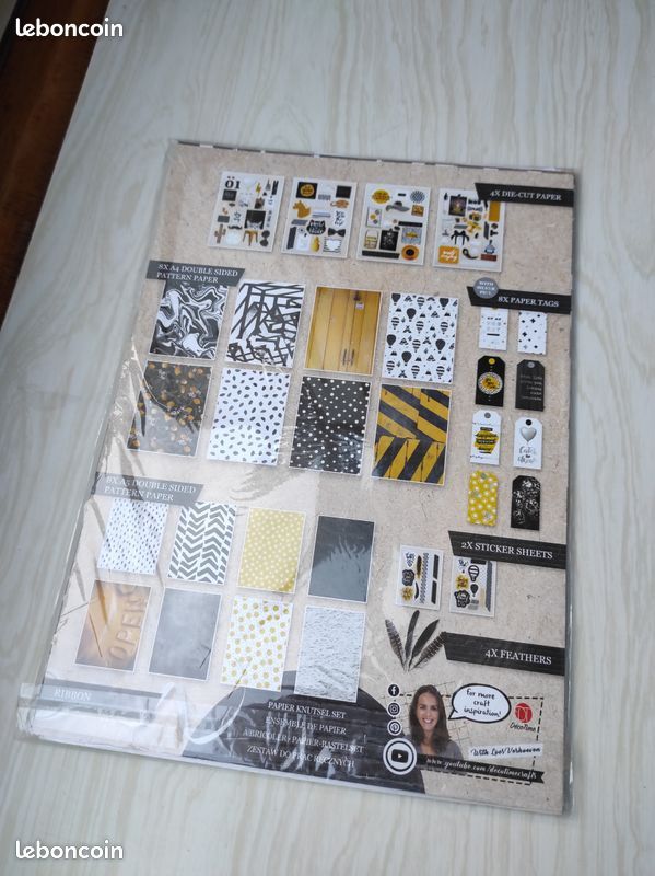 Set de scrapbooking motifs savane format A4, feuilles + ruban + plumes, NEUF emballé (image 4)