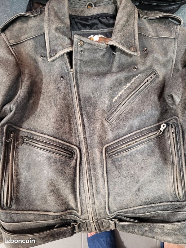 Magnifique blouson cuir gris Harley davidson homme taille XL