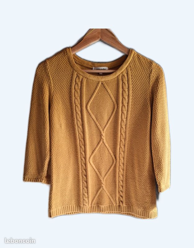 Pull Femme Marks And Spencer Taille M - Blanc Acrylique, Manches 3/4 Et Col Rond - Occasion Très Bon état