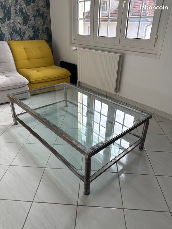 Table basse acier brut plateaux en verres (image 1)