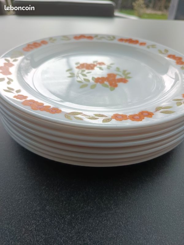 Lot De Vaisselle Vintage Arcopal Orange – Assiettes à Dessert, Tasse Et Plat – Céramique Rétro