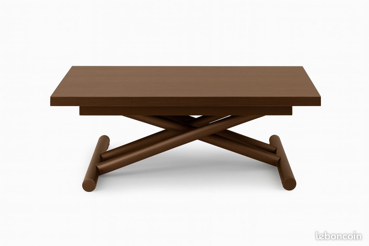 Table basse relevable plateau en portefeuille bois extensible marron de luxe - Altacom Ozzio (image 2)