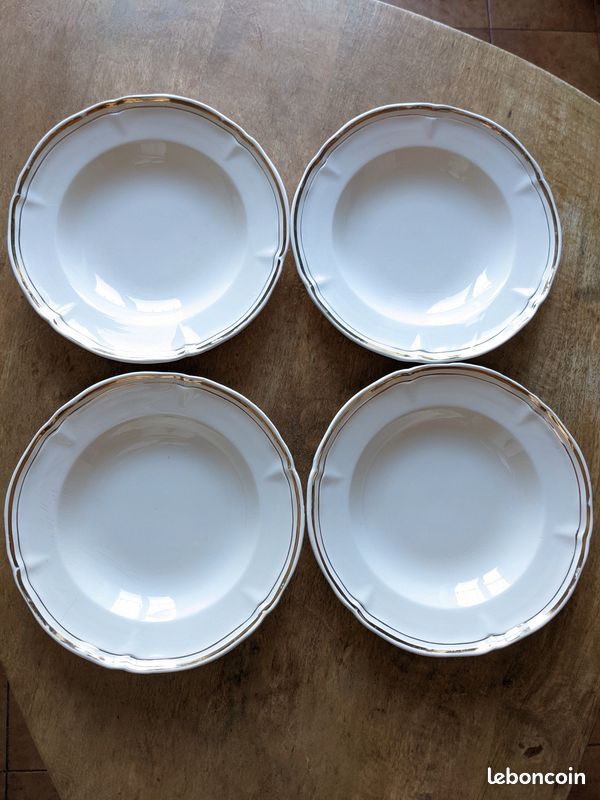 Lot de 4 assiettes creuses vintage écrues et dorées MBFA Pornic (image 7)