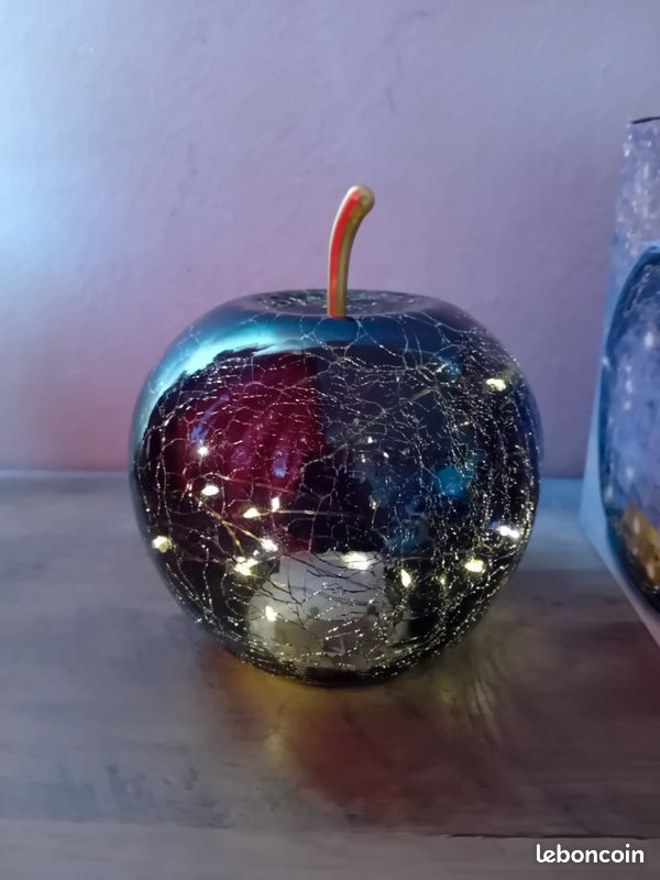 Pomme décorative en verre avec lumière 10 LED & minuterie, argent, 11x12 cm | 10031672