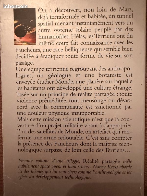 Livre science fiction " réalitée partagée " de Nancy Kress (image 2)