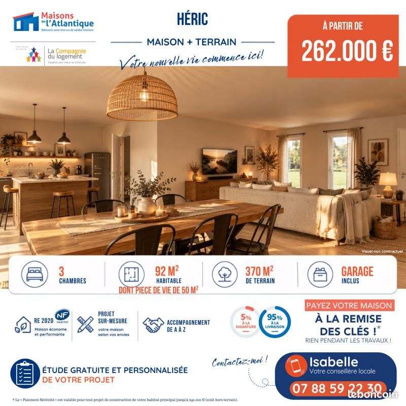 Maison 4 pièces 92 m² · à Héric · 92 m² · 262 000 €