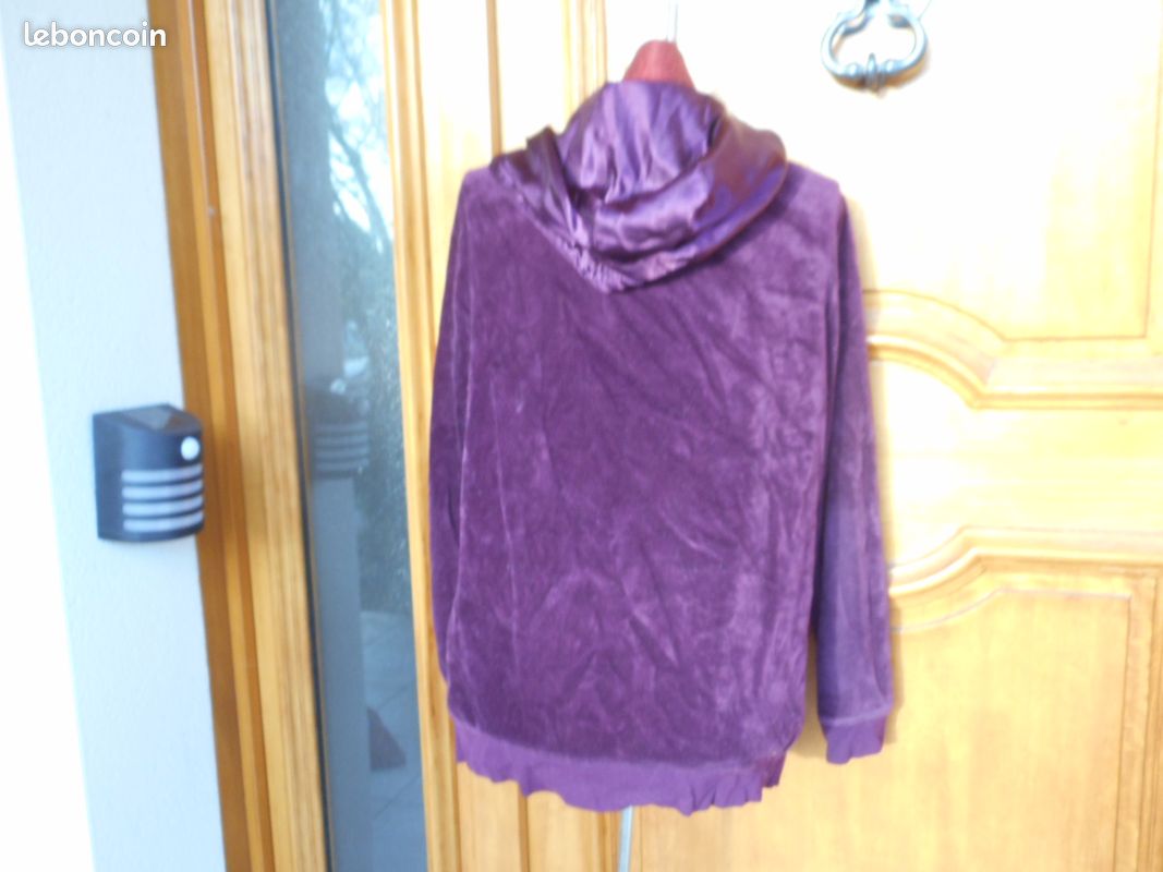 Gilet veste velours grenat manche longue capuche TL (image 3)