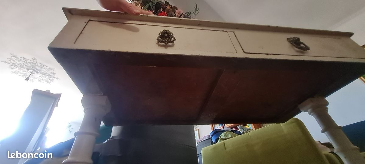 Table Bureau Ancien Vieux vintage Bois massif peint à restaurer 2 tiroirs 2 poignées Têtes de lion Style Empire Napoléon Directoire (image 14)
