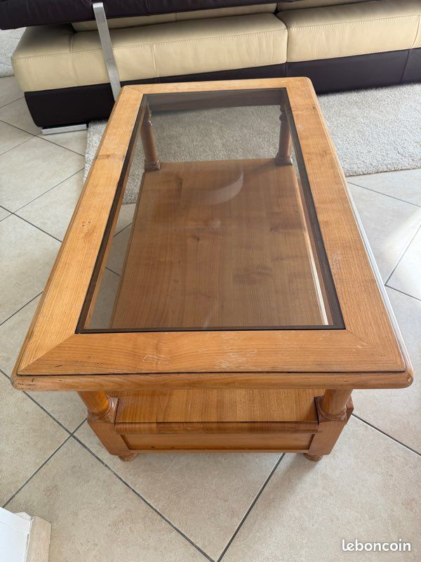 Table Basse à 2 Niveaux Rectangulaire d'Accent, en Bois à Lattes avec Étagère de Rangement, pour Salon, Charge 120kg, 115 x 59 x 46CM,Marron