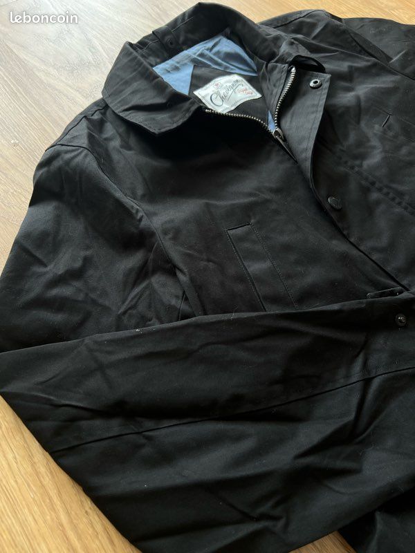 Veste chevignon vintage noire parka mi-longue coton poches doublure bleue homme taille s (image 8)