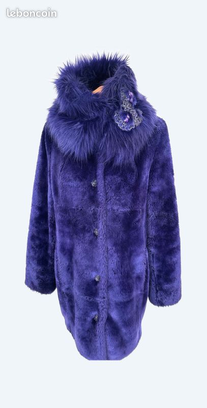 Manteau D'hiver Save The Queen - Fourrure Synthétique écoresponsable - Col Amovible - Taille S - Violet - Occasion