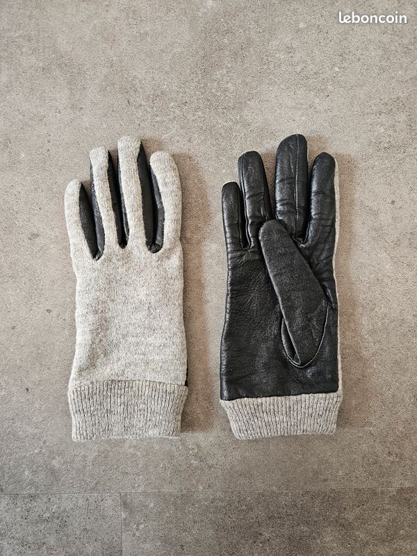 Gants bi matière simili cuir noir gris chiné Mango Taille M Très bon état (image 1)
