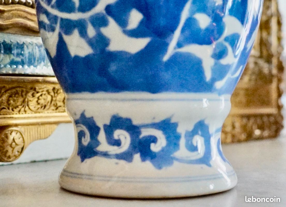 Vase bleu chinois peint main (image 3)