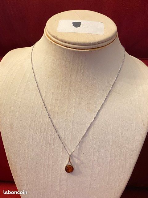 Neuf : Parure collier pendentif + boucle d'oreilles Argent 925/1000 + Ambre (PAR5) (image 5)