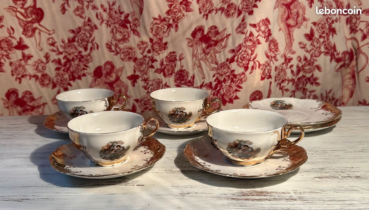 Zeller Present Service à Expresso 8 Pièces Coffee Style - 4 Tasses + 4 Soucoupes Porcelaine