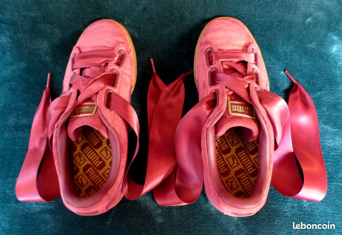 Chaussure Puma Femme Lacet Ruban Tennis Basket PUMA Velours Rouge