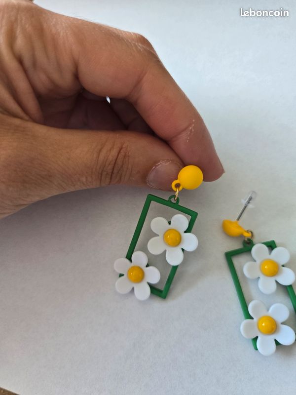 Boucles d'oreilles marguerite fleurs (image 2)