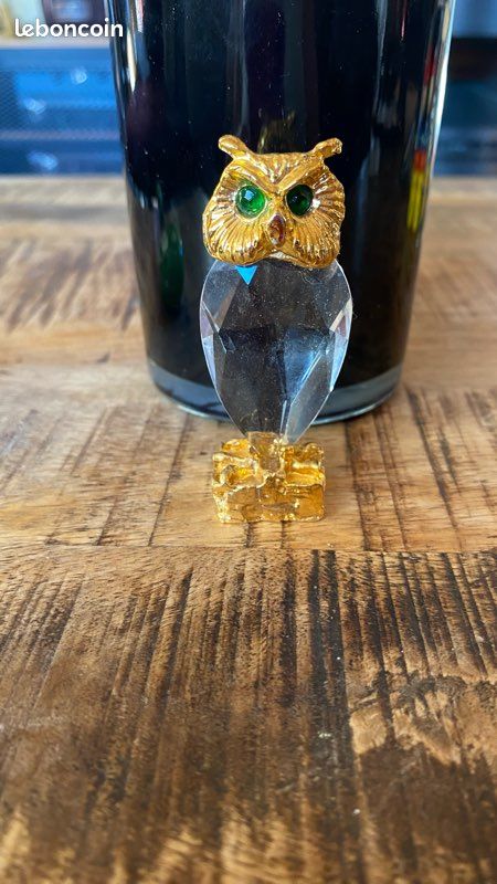 Pendentif Vintage Chouette Hibou Métal Doré Années 80 - Occasion - Bijou Rétro