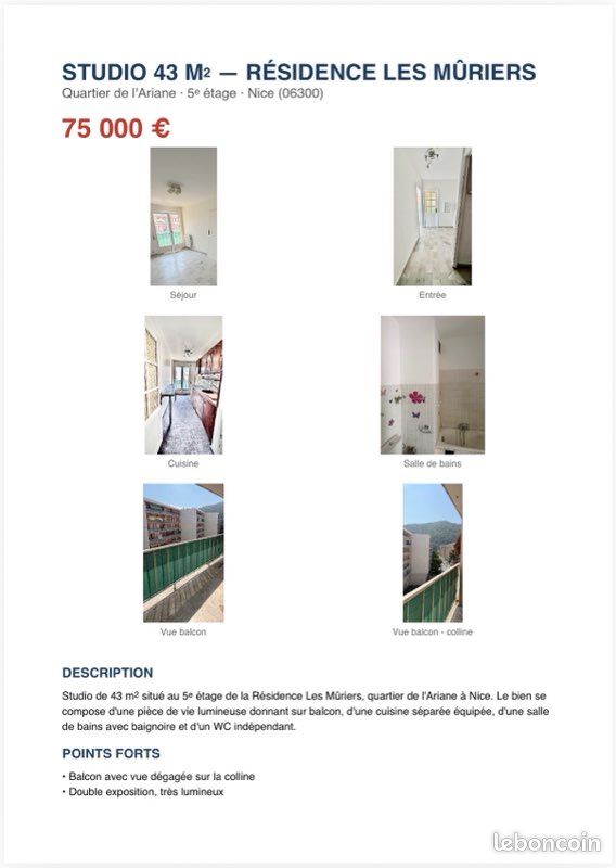 Appartement 1 pièce 43 m² · à Nice · 43 m² · 76 000 €