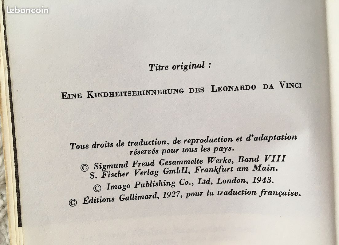 "Un souvenir d'enfance de Léonard de Vinci" de Sigmund Freud - Éditions Gallimard 1977 - Broché - Livre de poche (image 10)