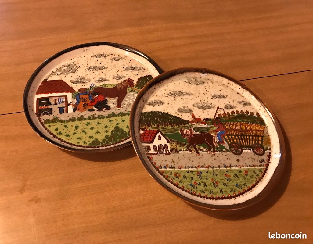 Lot de 2 assiettes décoratives vintage Rosler Bavaria motifs ferme (image 1)